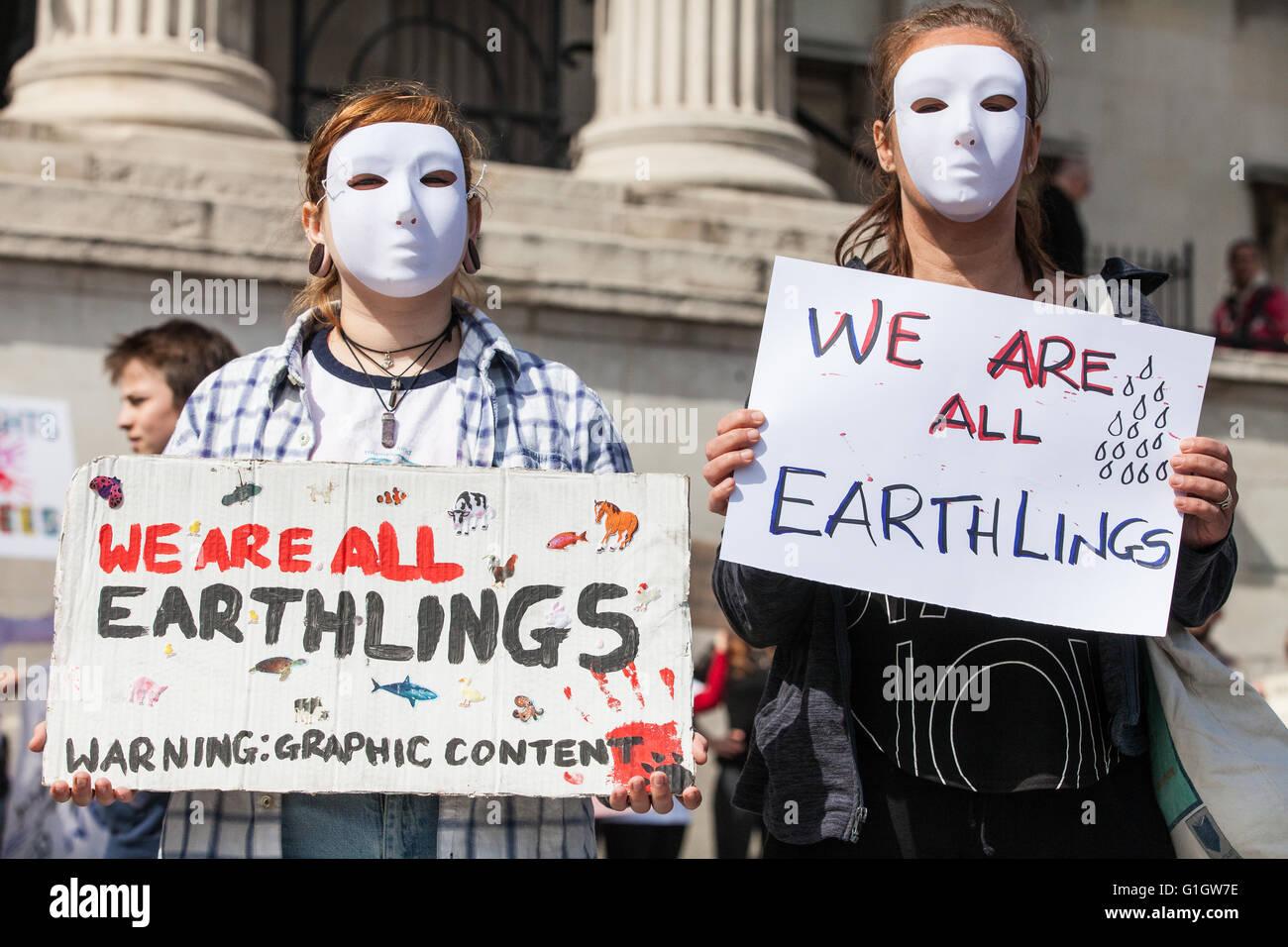 London, UK. 14th May, 2016. Vegan activists take part in an