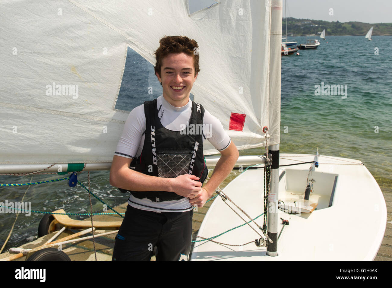 Schull, Ireland. 14th May, 2016.  The sailing season is back in full swing in West Cork. Pictured on the slipway is Diego Hernandez-Blanco, Baltimore. Credit:  Andy Gibson/Alamy Live News Stock Photo