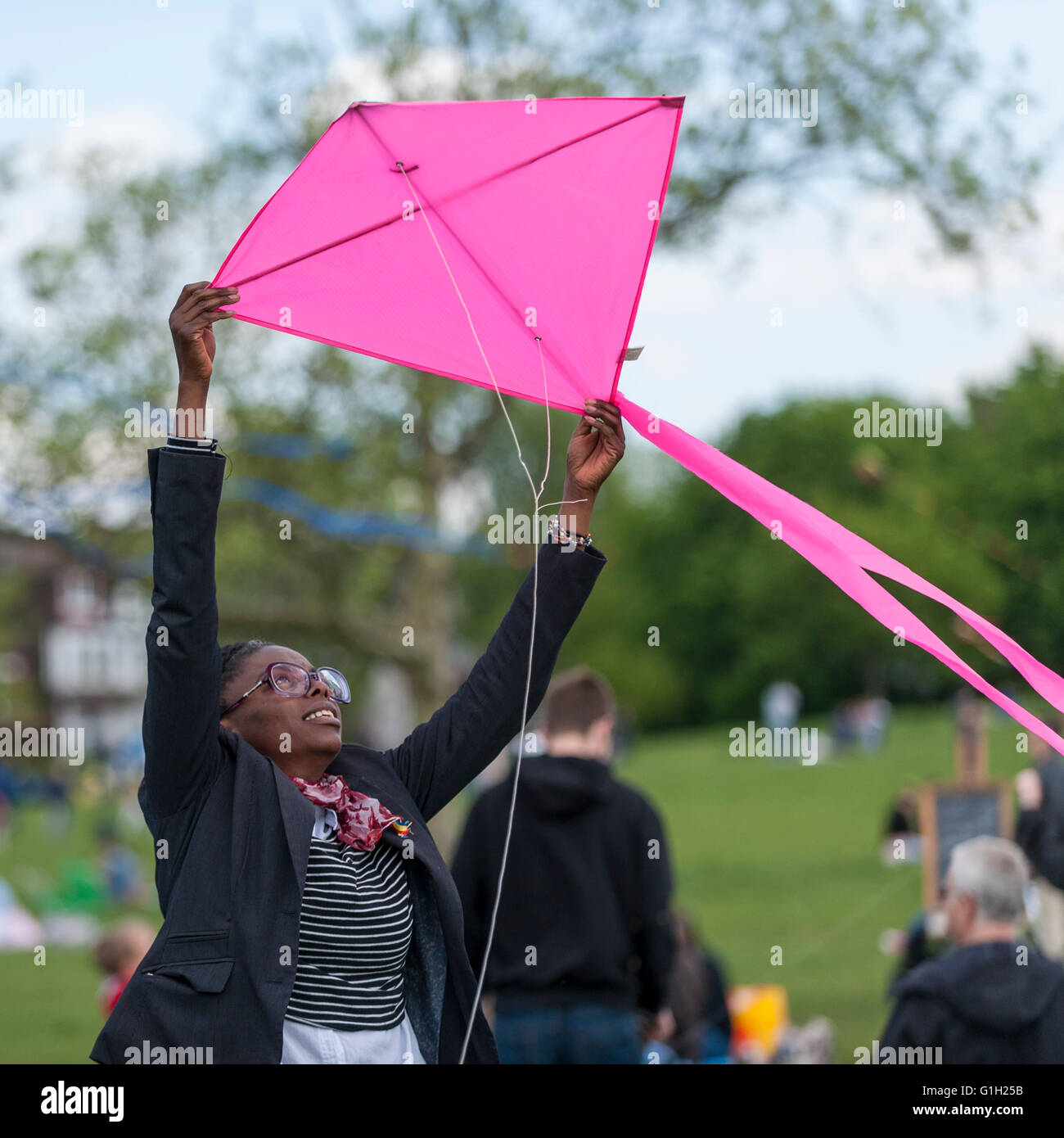 London, UK. 15 May 2016. Hundreds of kite flying fans enjoy the annual