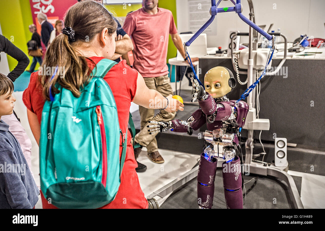 Turin, Italy. 15th May, 2016. XXIX International Book Fair -Children interact with the robot Icub Credit:  Realy Easy Star/Alamy Live News Stock Photo