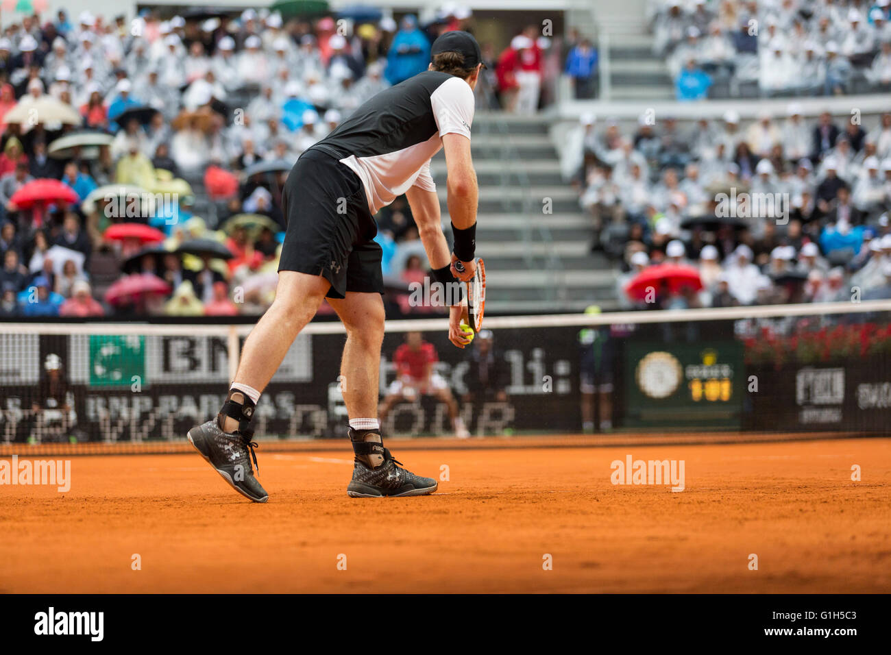 Andy Murray playing in the mens singles tennis final, BNL Internazionali,  Foro Italico, Rome, Italy. 15th May, 2016. Stock Photo
