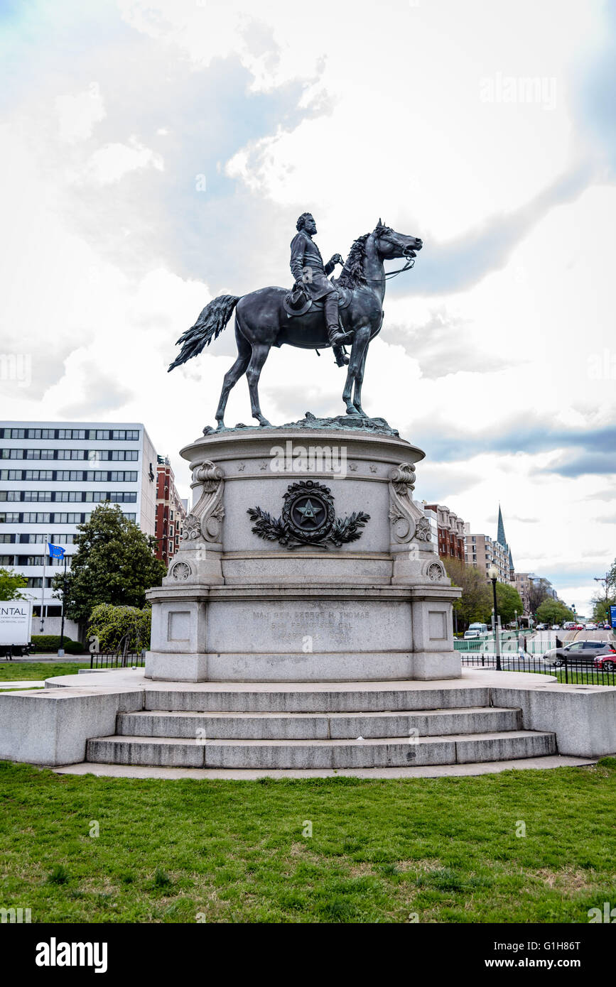 Major General George H Thomas Equestrian Statue, Thomas Circle, Washington DC Stock Photo