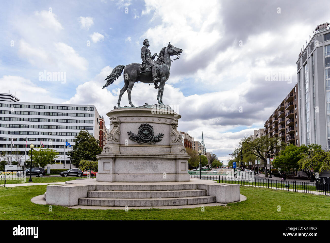 Major General George H Thomas Equestrian Statue, Thomas Circle, Washington DC Stock Photo