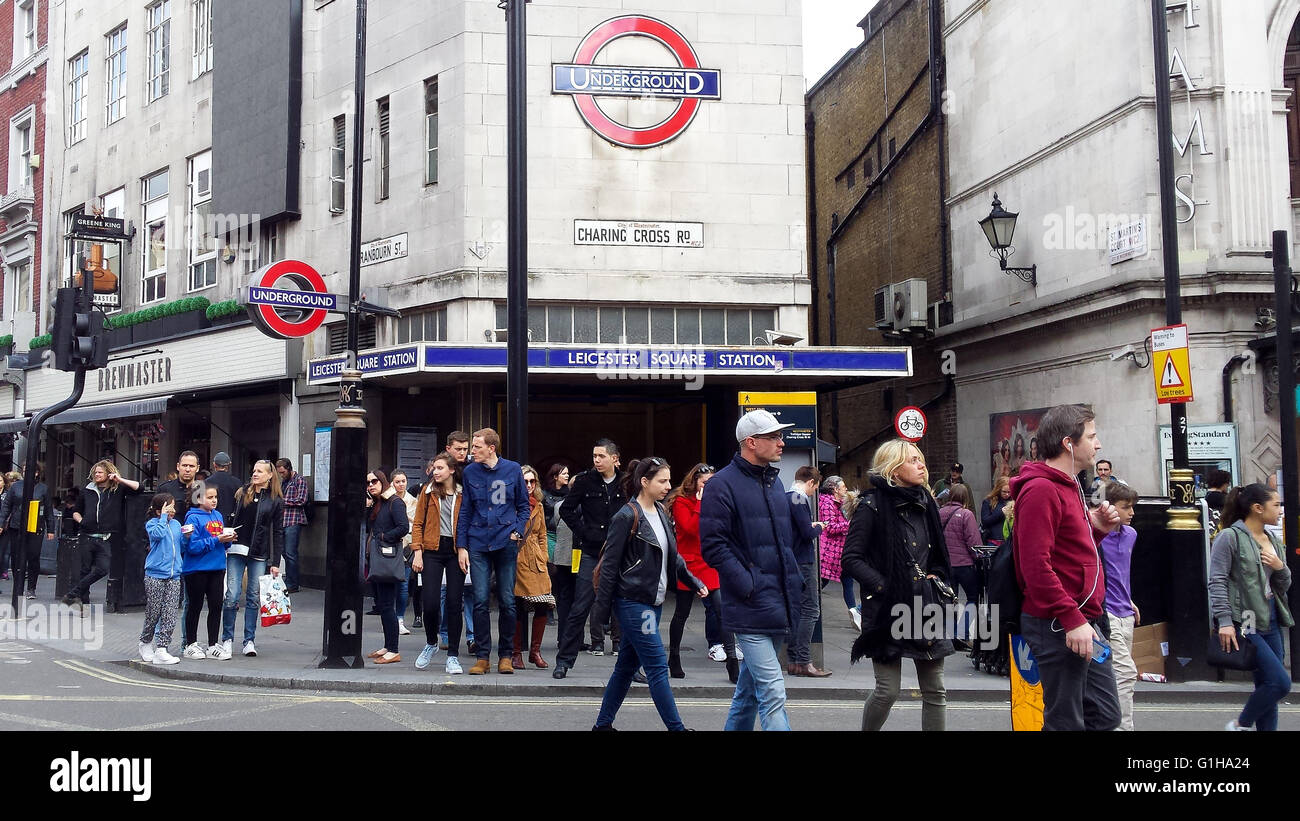 Leicester Square underground station on Charing Cross road in theatreland west end London England UK Stock Photo