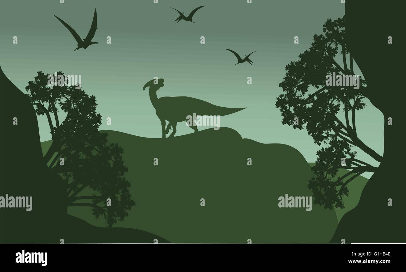 Silhouatte of parasaurolophus and pterodactyl Stock Vector Image & Art ...