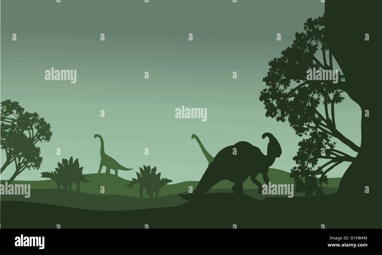 Silhouettte of parasaurolophus and stegosaurus Stock Vector Image & Art ...