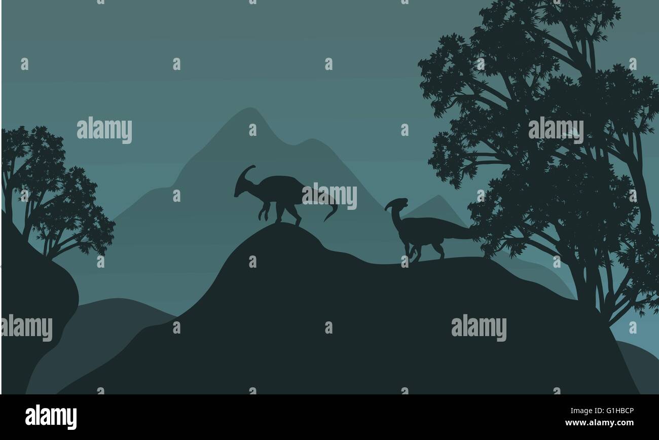 Silhouette of parasaurolophus in hills Stock Vector Image & Art - Alamy