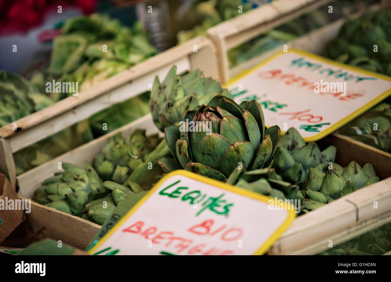 Artichokes at a local Weekly Market in Brittany France Stock Photo