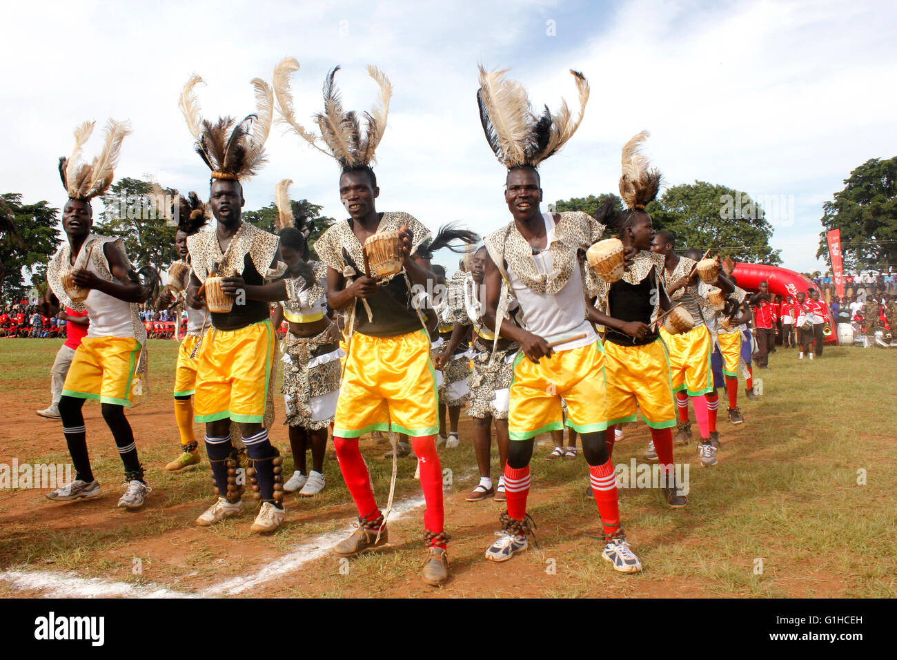 Traditional dancers entertain guests in Uganda. Music and dance are