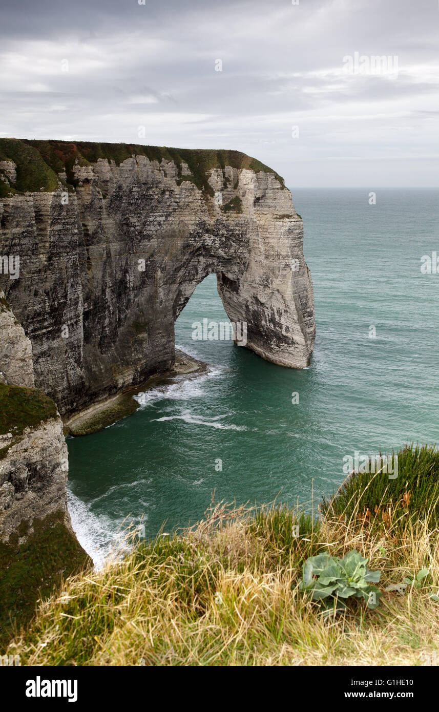 The Manneporte Cliff arch at the coast near Etretat in Normandy, France ...