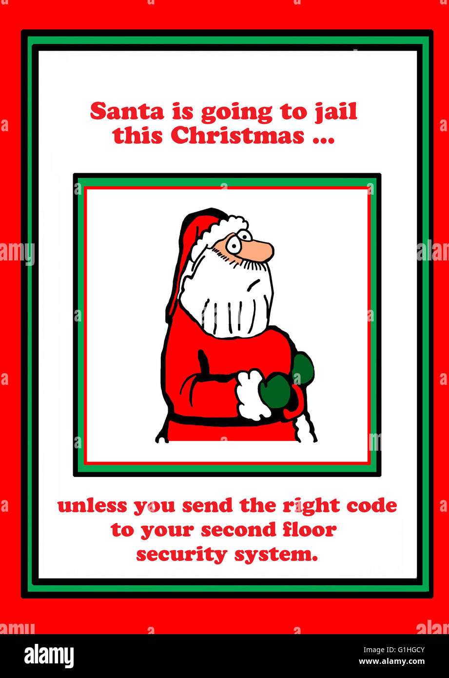 Christmas cartoon about Santa Claus possibly going to jail Stock Photo