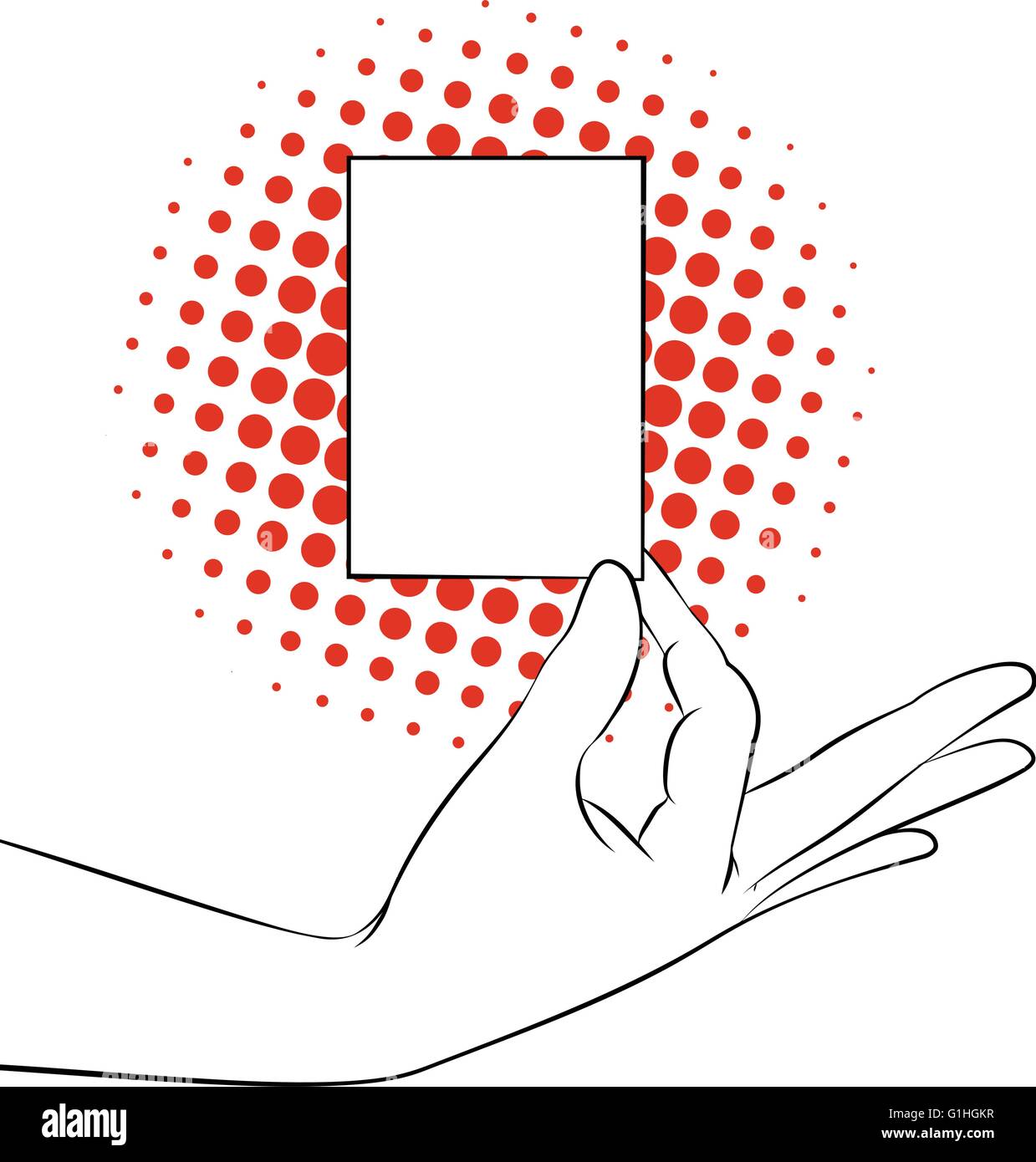 vector illustration of hand holding blank business card in line art ...