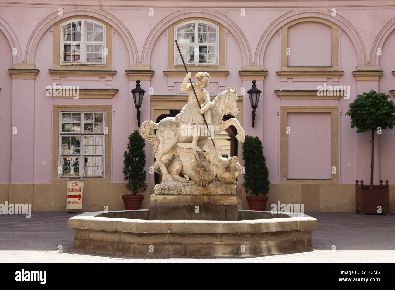 Sculpture of Saint George slaying the dragon at the Primates Palace in Bratislava Stock Photo