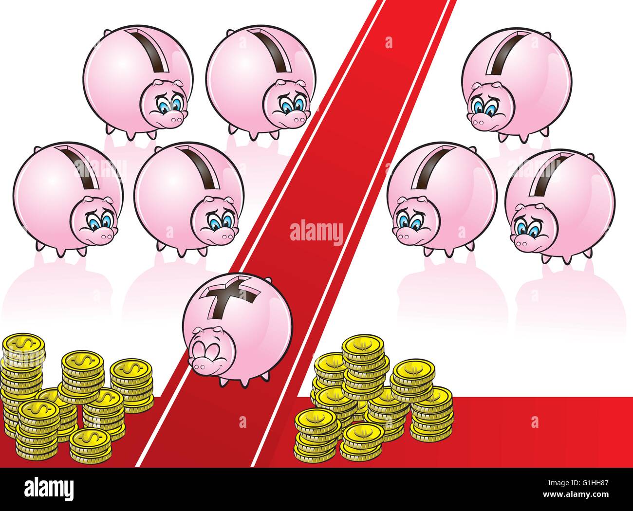 vector illustration of a piggy bank walking on red carpet Stock Vector ...