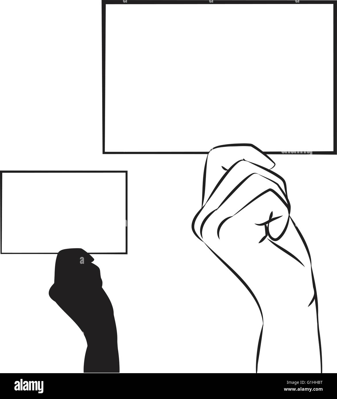 vector illustration of a hand showing a blank business card in line art ...