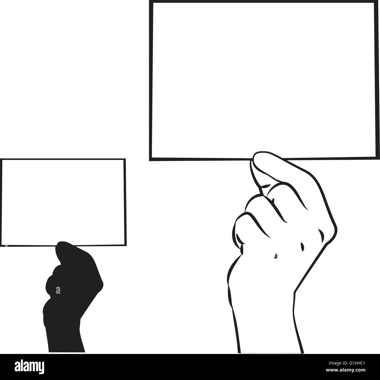 vector illustration of a hand showing a blank business card in line art ...
