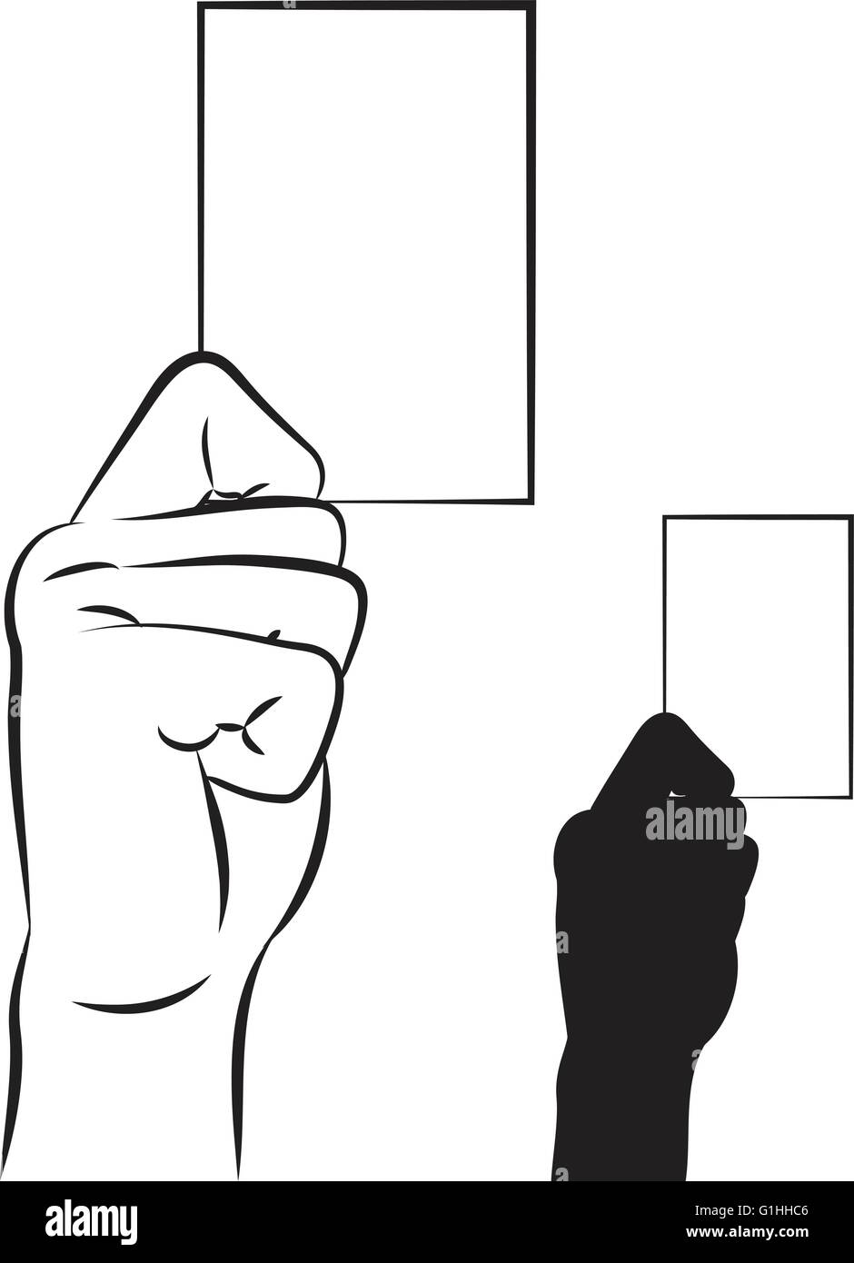 vector illustration of a hand showing a blank business card in line art ...