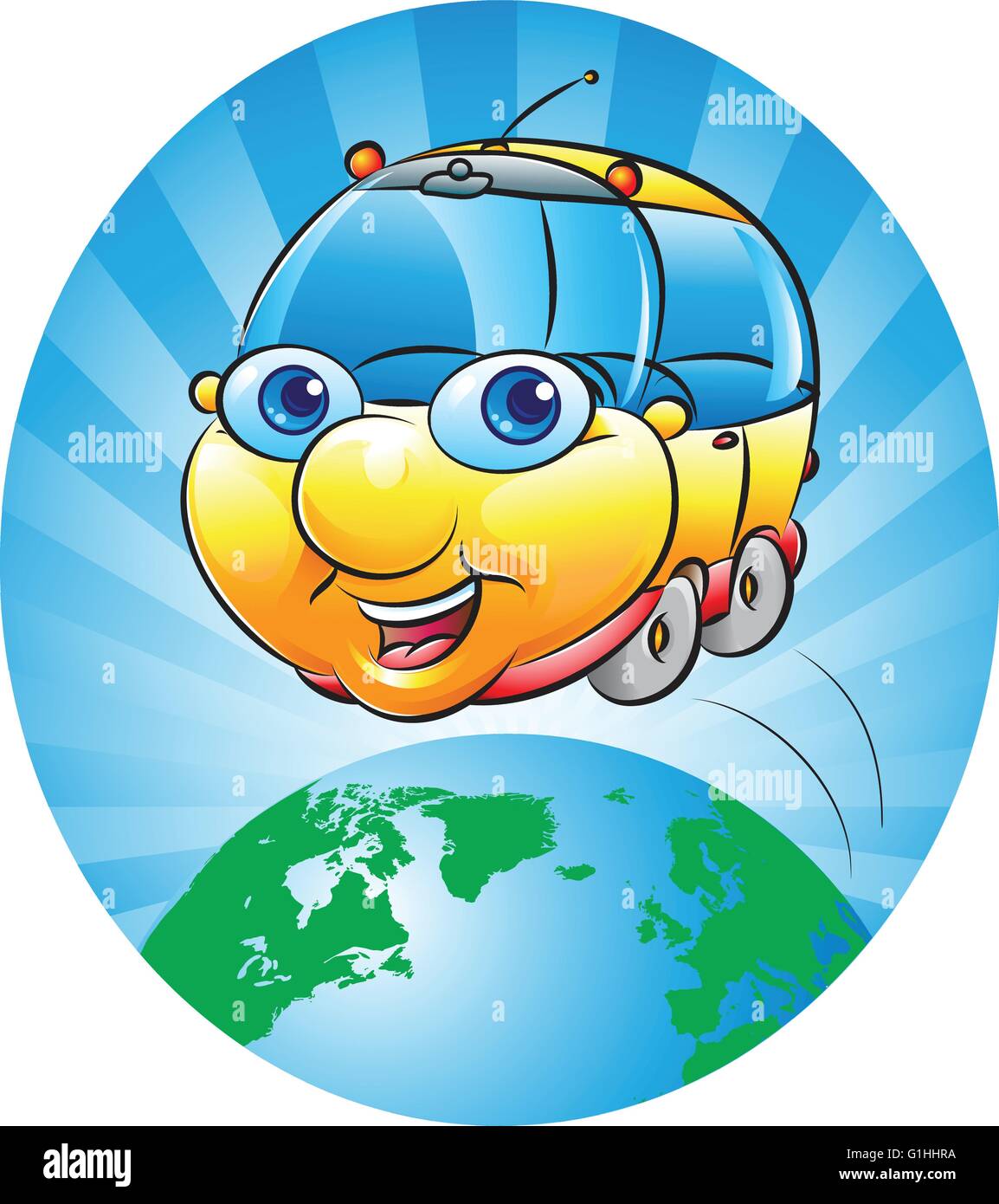 vector illustration of a chubby car around the earth globe The source of the map used for reference: https://www.cia.gov/library Stock Vector