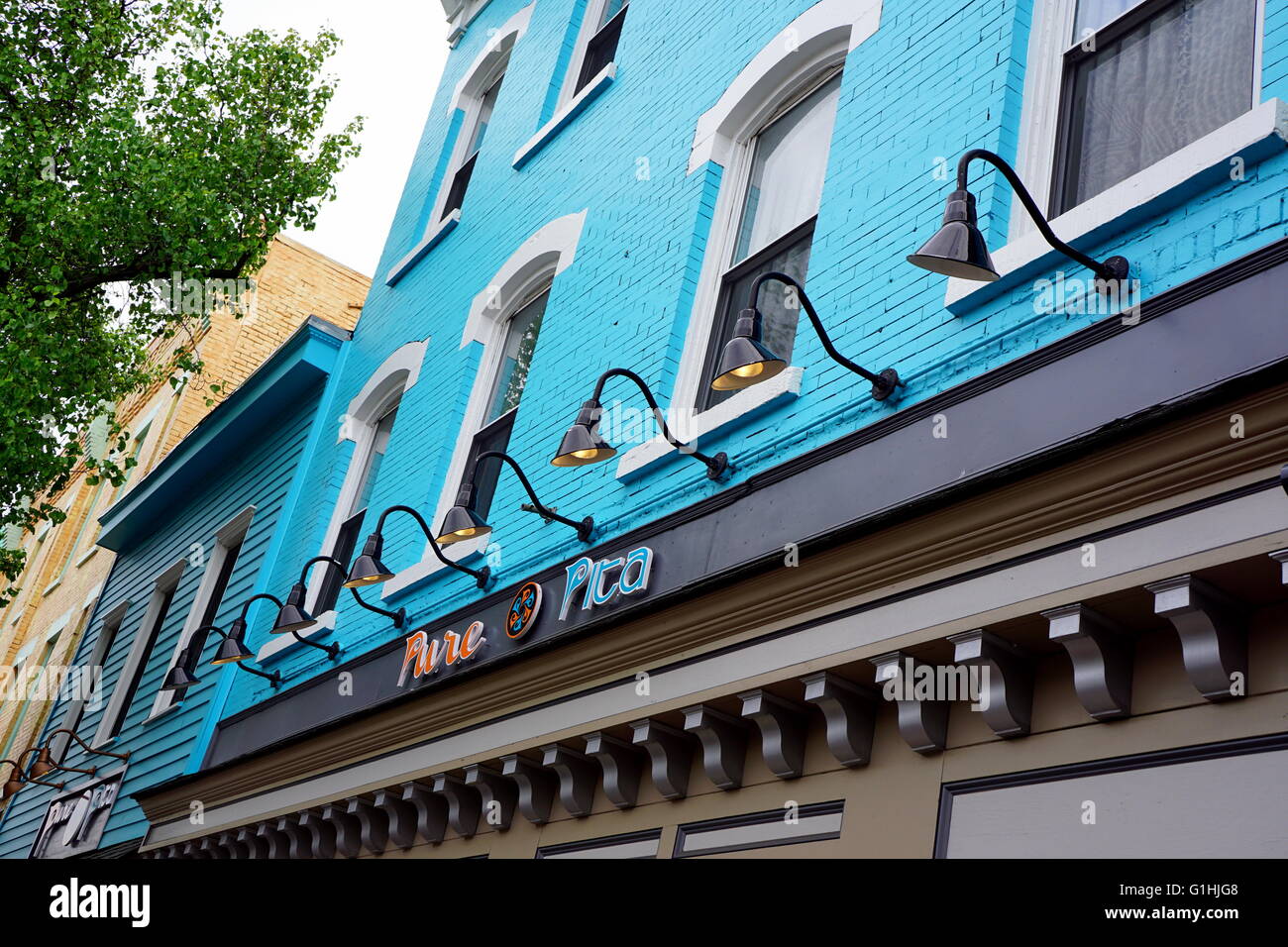Colorful buildings on Bloomfield Ave in Montclair, New Jersey, USA