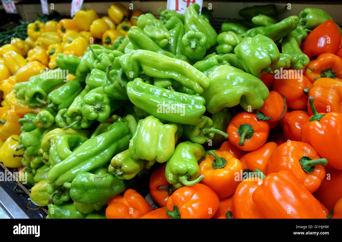 Yellow, Green, and Red Sweet Bell Peppers Stock Photo - Alamy