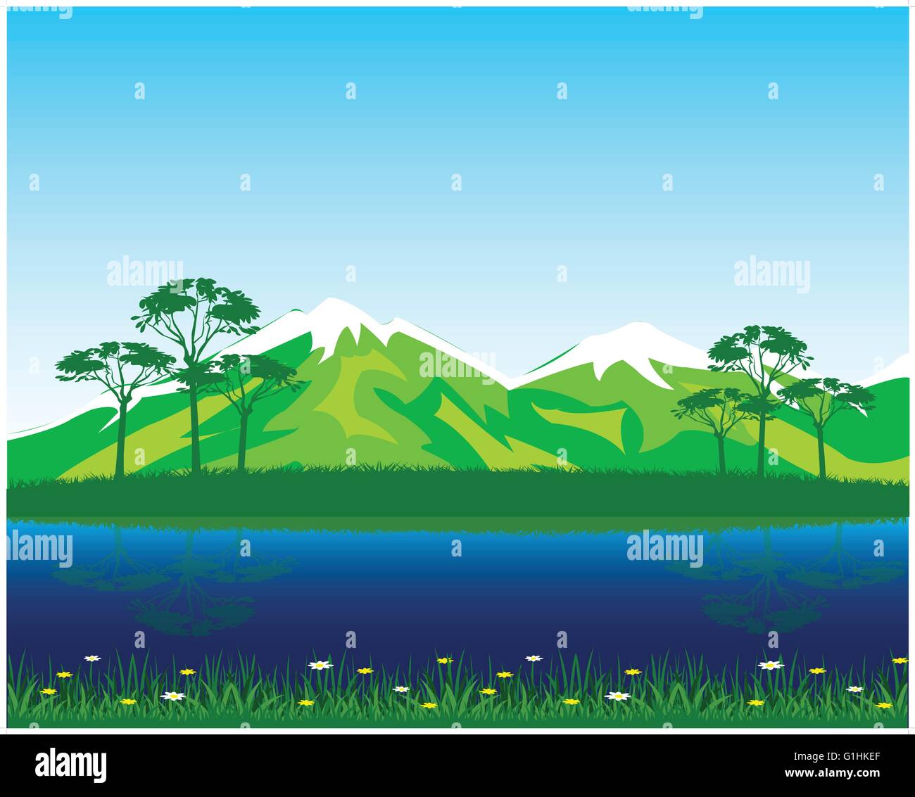 Illustration of the beautiful year landscape with mountain Stock Vector ...