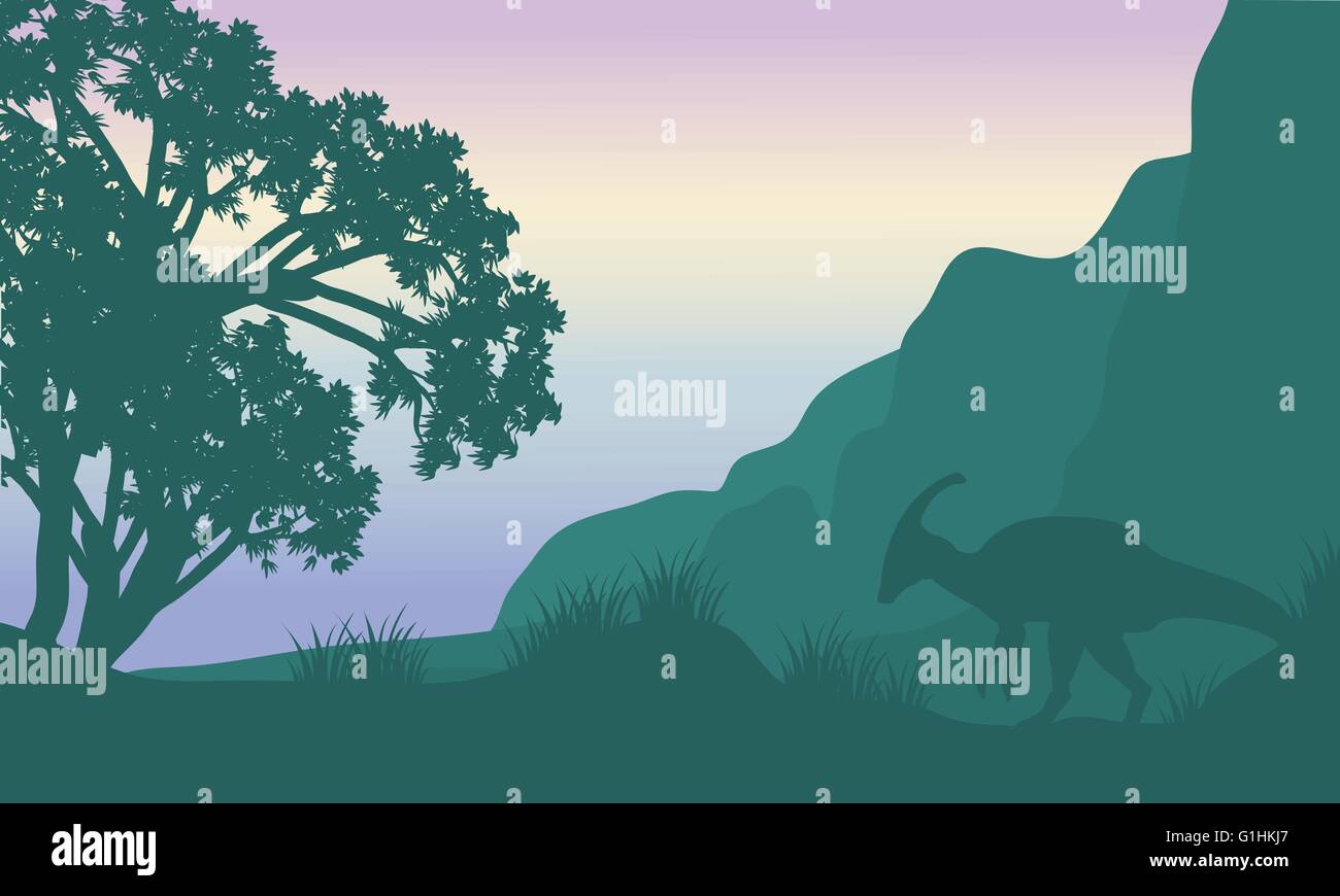 Landscape parasaurolophus in fields silhouette Stock Vector Image & Art ...