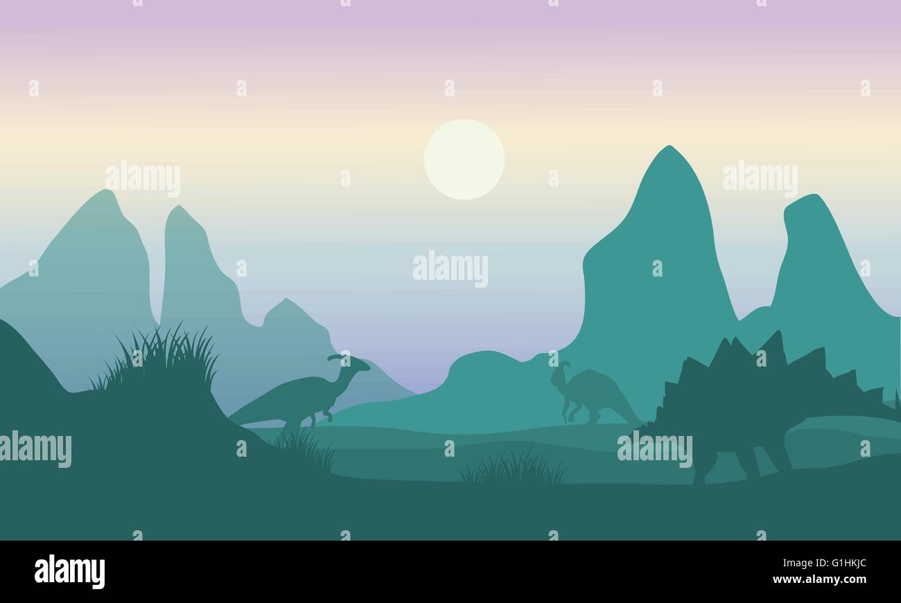 At morning silhouette of parasaurolophus and stegosaurus Stock Vector ...