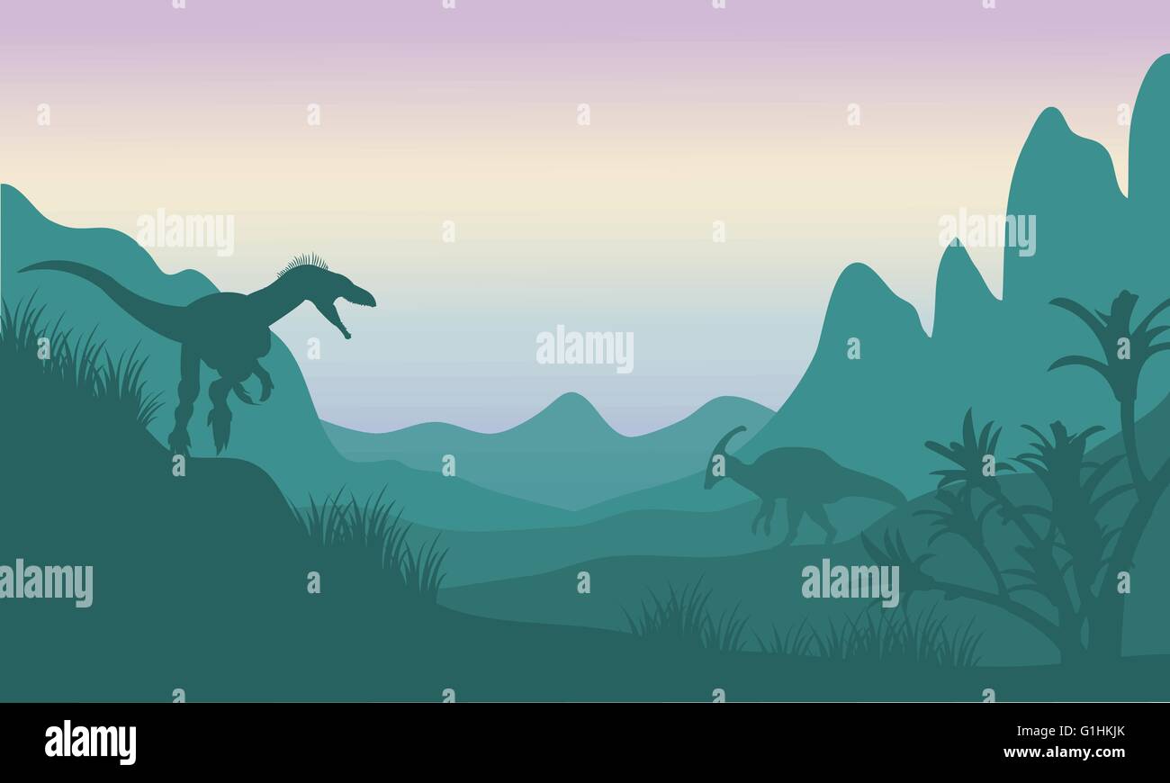 Silhouette of eoraptor and parasaurolophus Stock Vector Image & Art - Alamy