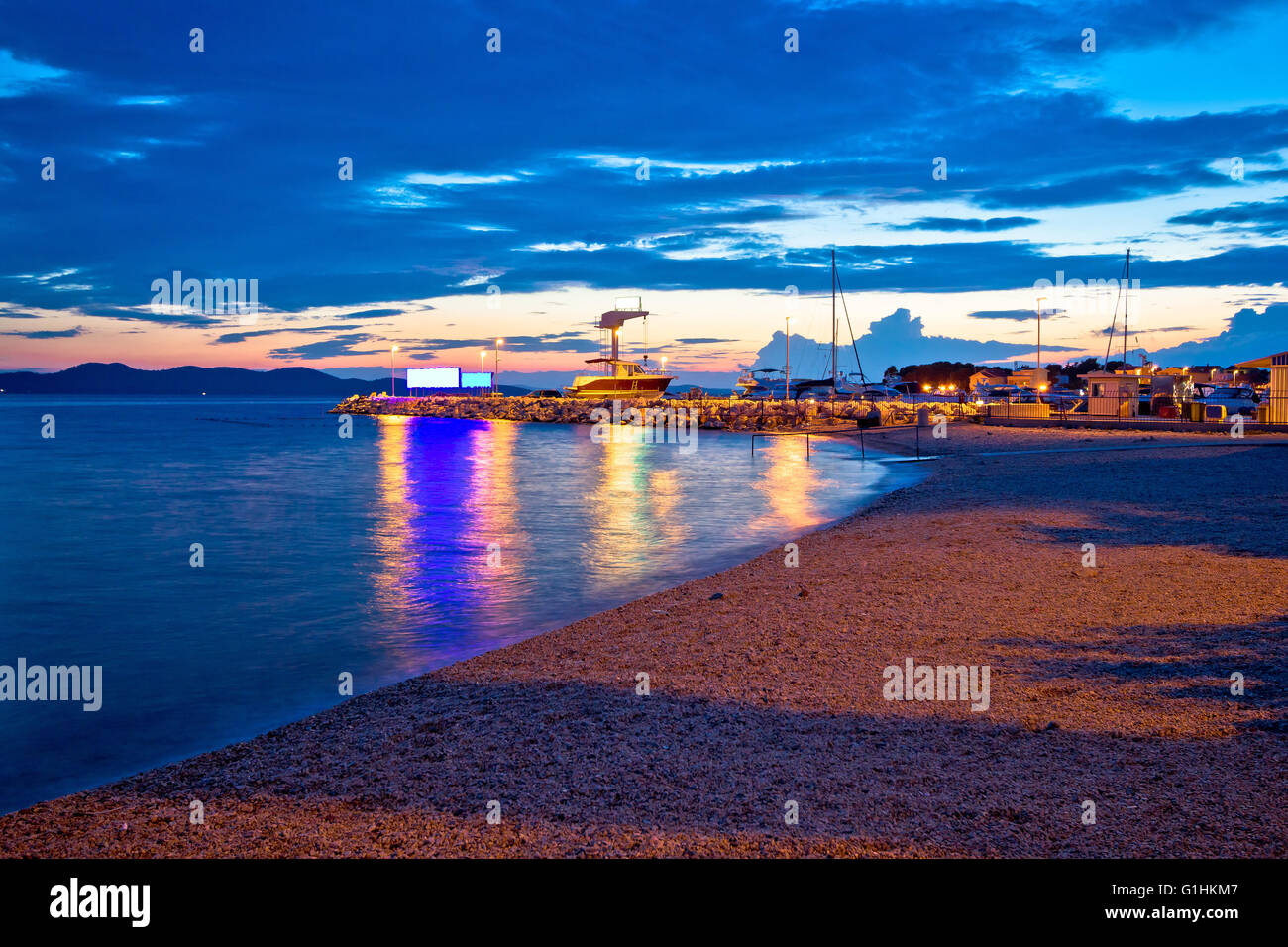 Zadar beach and marina evening view, Dalmatia, Croatia Stock Photo