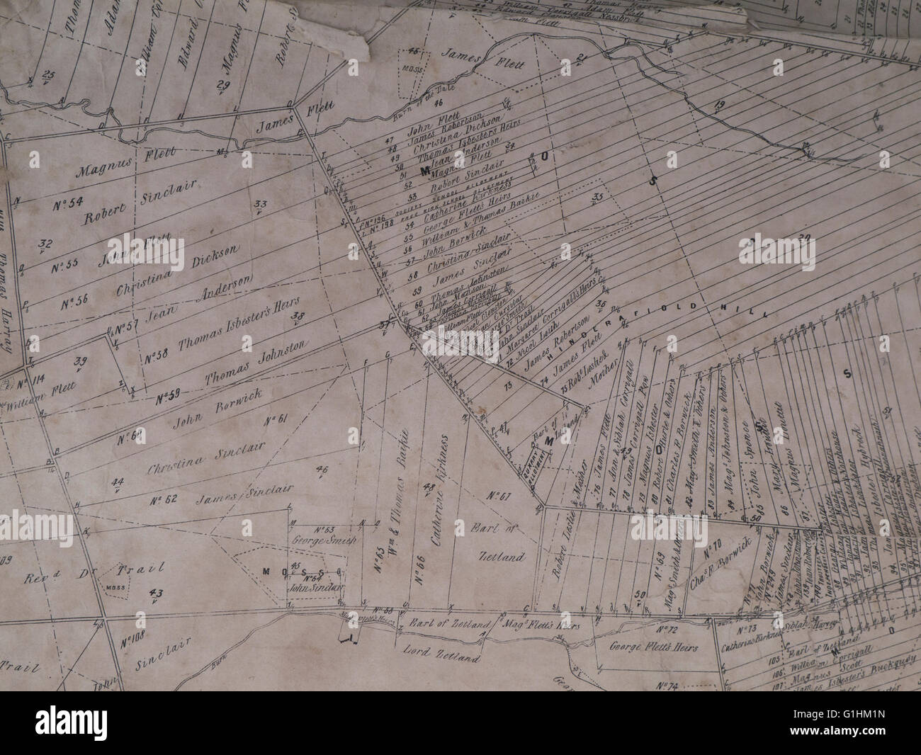 Old map of Orkney farmland Stock Photo