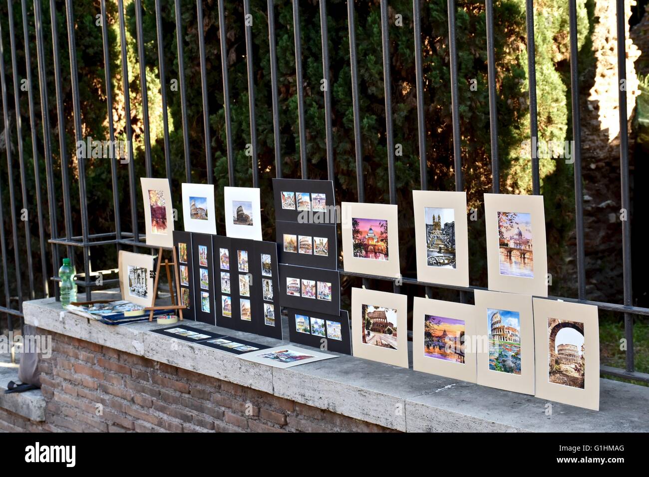 Paintings for sale on the street in Rome Stock Photo