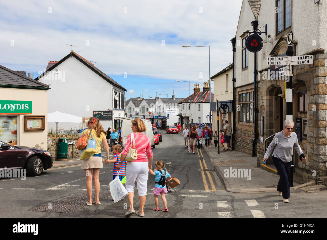 Street scene in popular village resort centre of Abersoch, Lleyn Peninsula, Gwynedd, North Wales