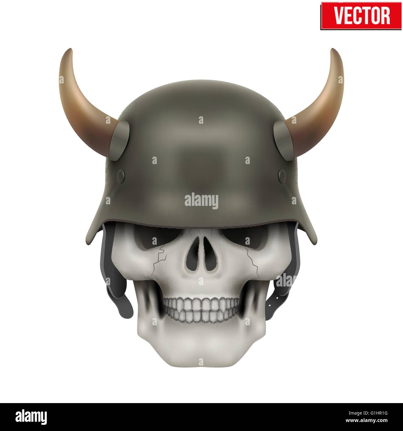 Human skulls with German Army helmet and horns Stock Vector