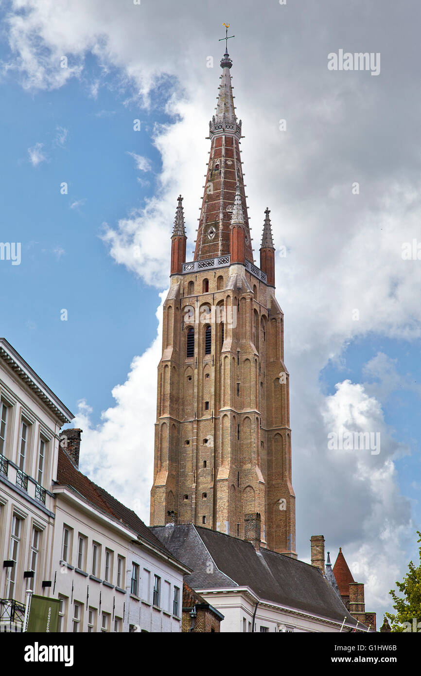 Belfry of Church of Our Lady. Brugge. Flanders. Belgium. Stock Photo