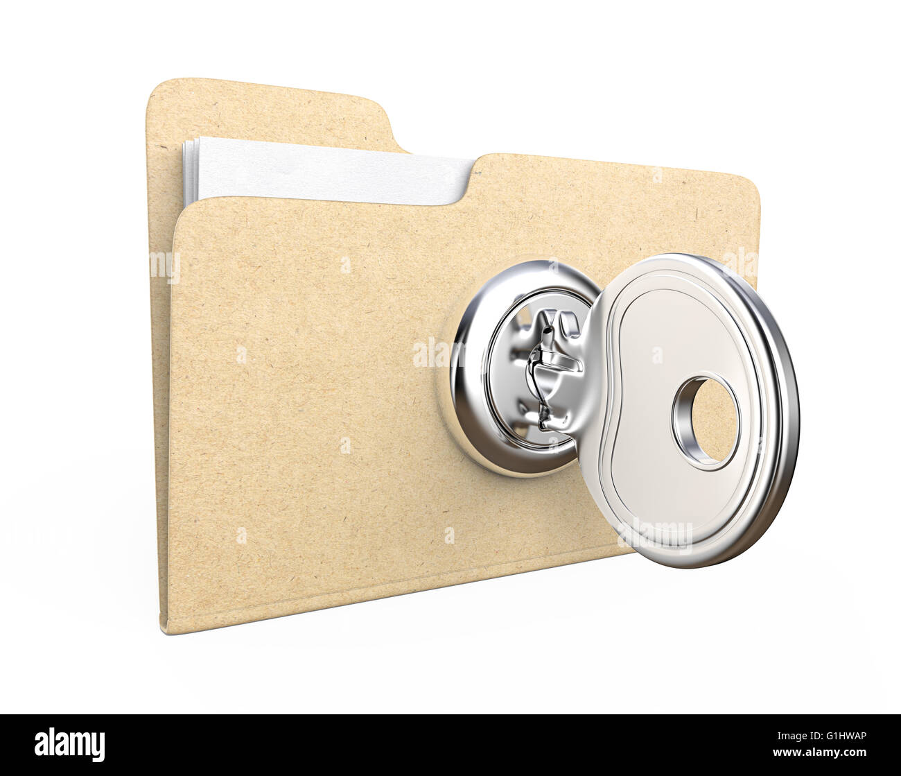 Manila file Folder with  lock and Key. Brown Paper Texture. Stock Photo