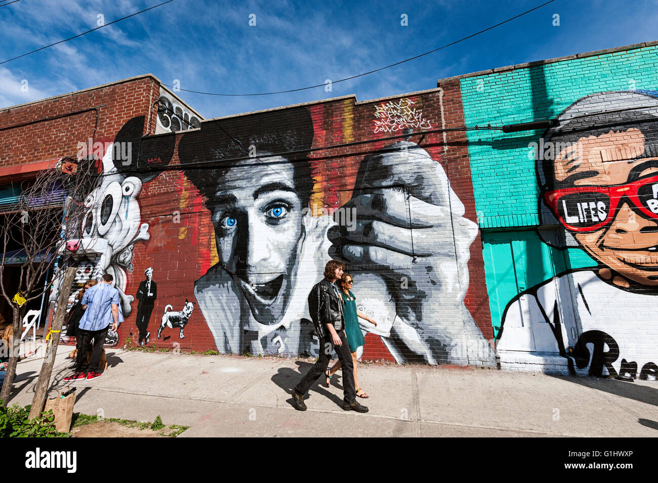 Brooklyn Bushwick neighborhood New York City street art graffiti murals Bushwick Collective artists Stock Photo