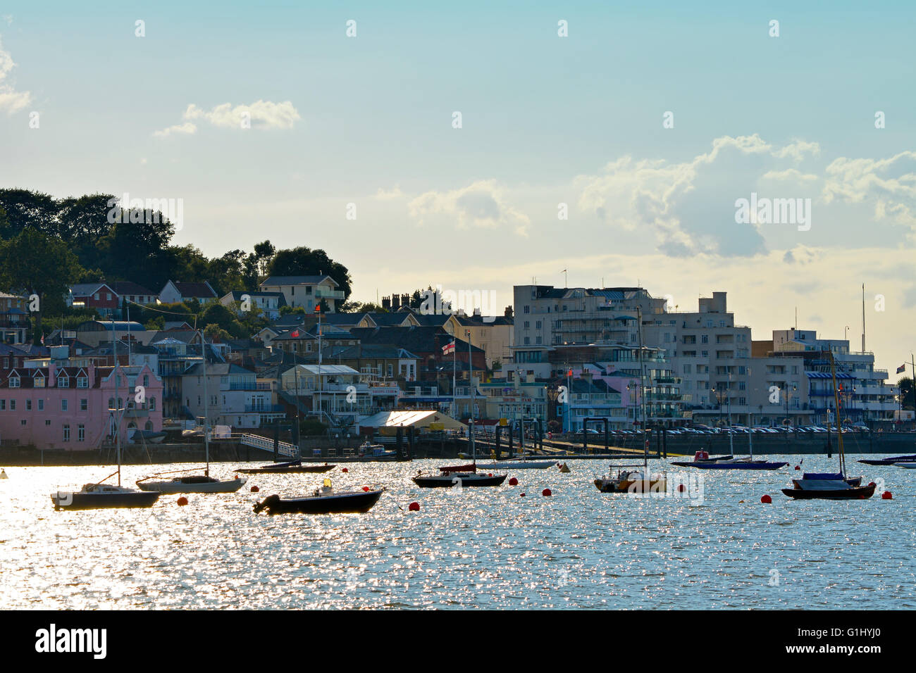 Cowes seafront on the Isle of Wight is host to the world famous sailing event  'Cowes Week' held annually during July. Stock Photo