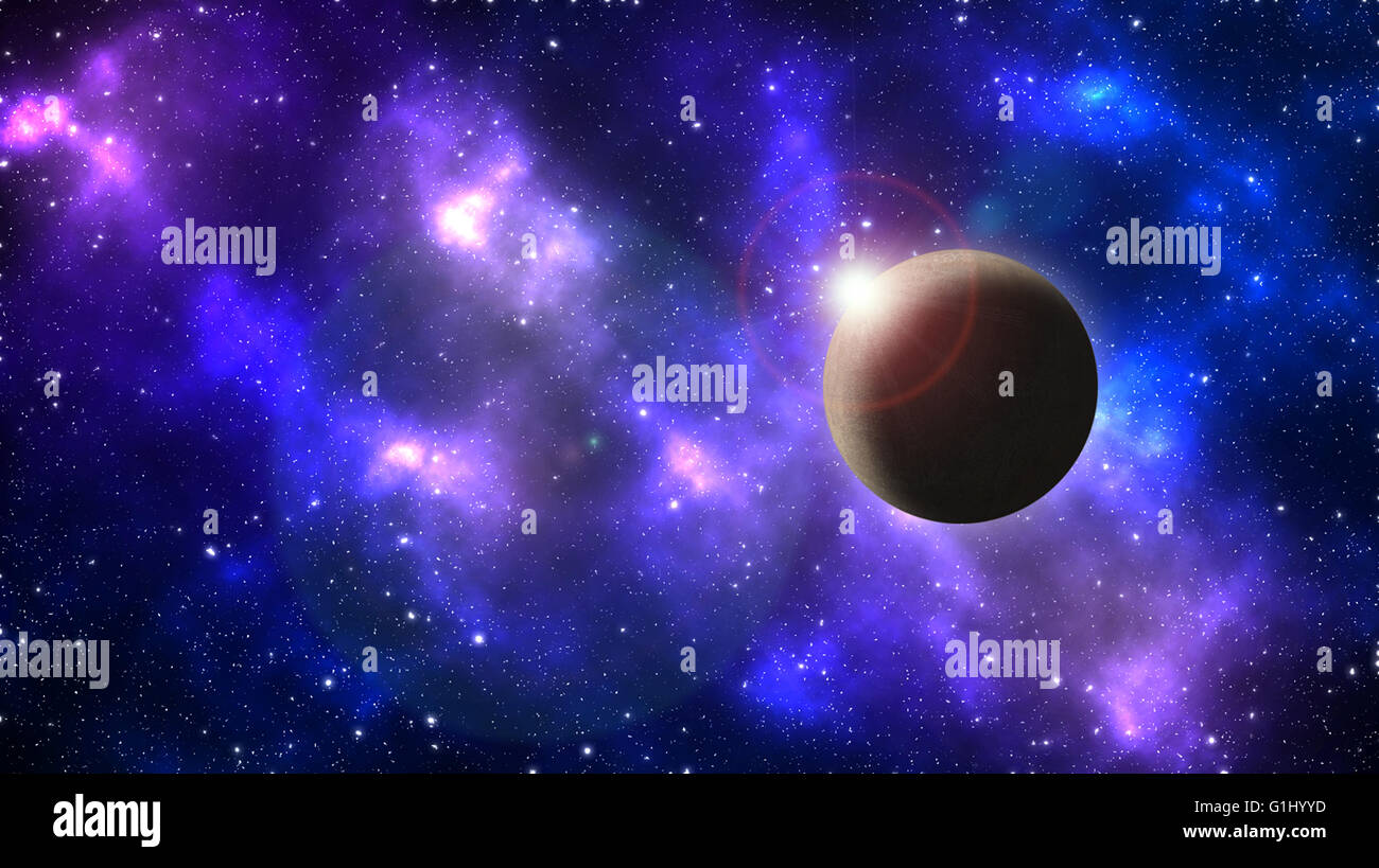 Planet on a background of stars and galaxies Stock Photo