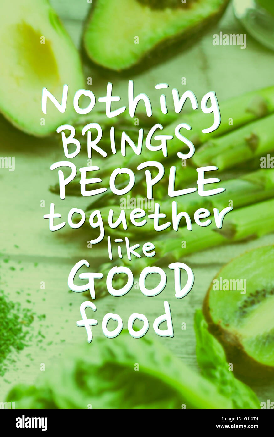Fresh Green Vegetables And Food Quote Stock Photo Alamy