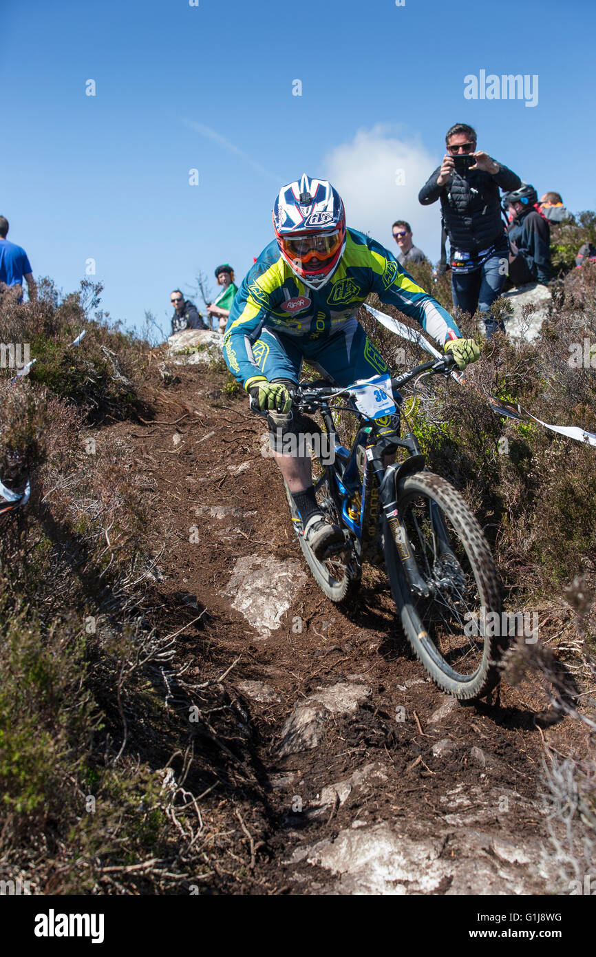 Carrick Mountain, County Wicklow, UK. 15th May, 2016. Pictured competing in the Emerald Enduro World Series mountain bike downhill racing on Carrick Mountain in County Wicklow was, Marco Milivinti, from Italy, who competed in the mens race. Stock Photo