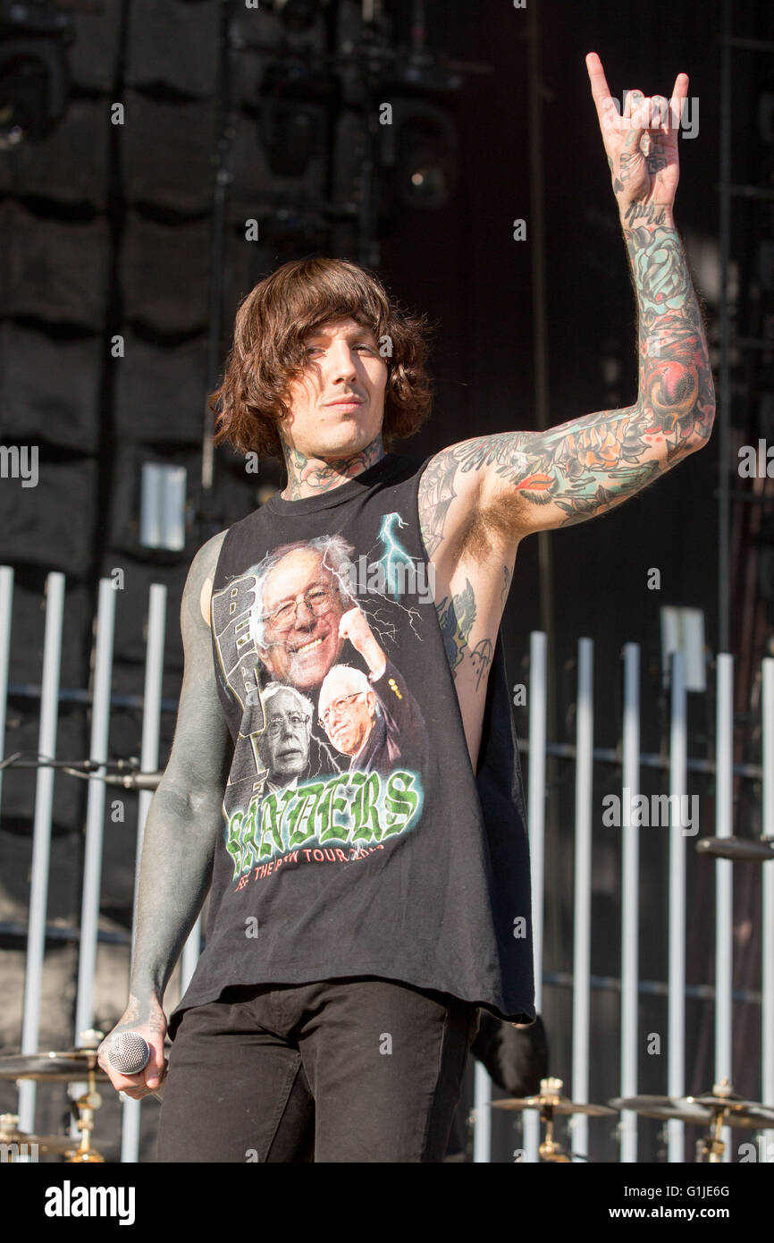 Somerset, Wisconsin, USA. 15th May, 2016. Singer OLIVER SYKES of Bring Me  the Horizon performs live at Somerset Amphitheater during the Northern  Invasion Music Festival in Somerset, Wisconsin © Daniel DeSlover/ZUMA  Wire/Alamy