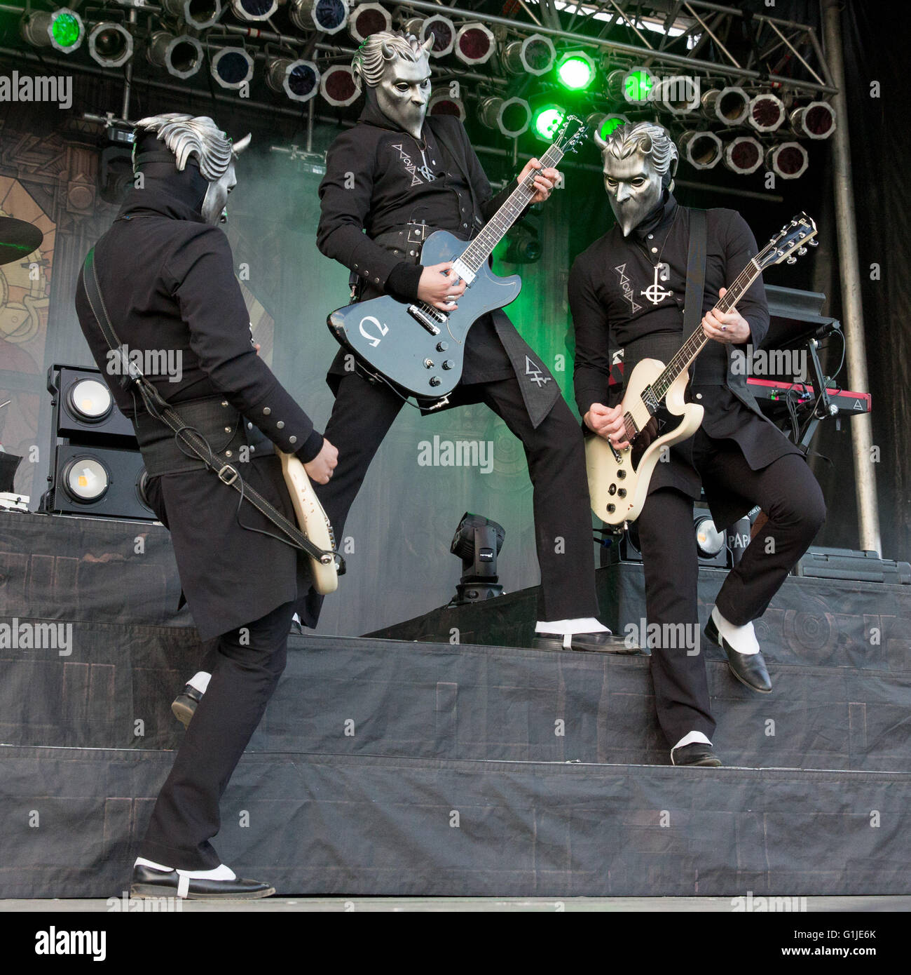 Somerset, Wisconsin, USA. 15th May, 2016. WATER, OMEGA and ALPHA (L-R) of  Ghost perform live at Somerset Amphitheater during the Northern Invasion  Music Festival in Somerset, Wisconsin © Daniel DeSlover/ZUMA Wire/Alamy Live