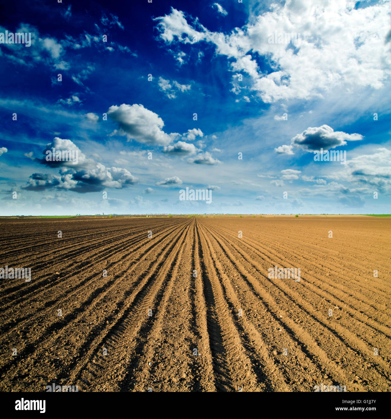 Arable land over blue sky Stock Photo Alamy