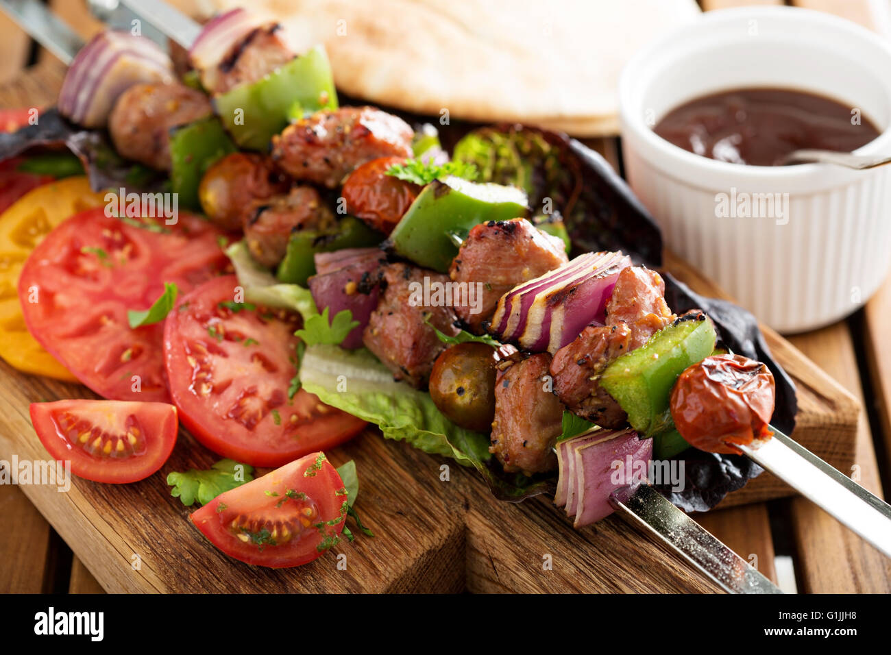 Veal kebabs with vegetables Stock Photo Alamy