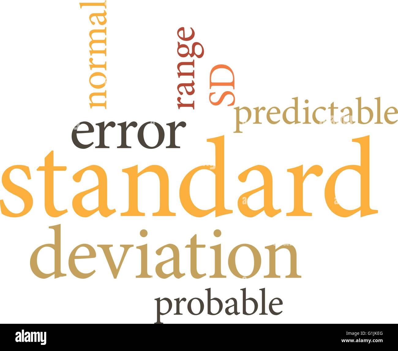 Illustration of the word standard deviation in word clouds isolated on white background Stock Vector
