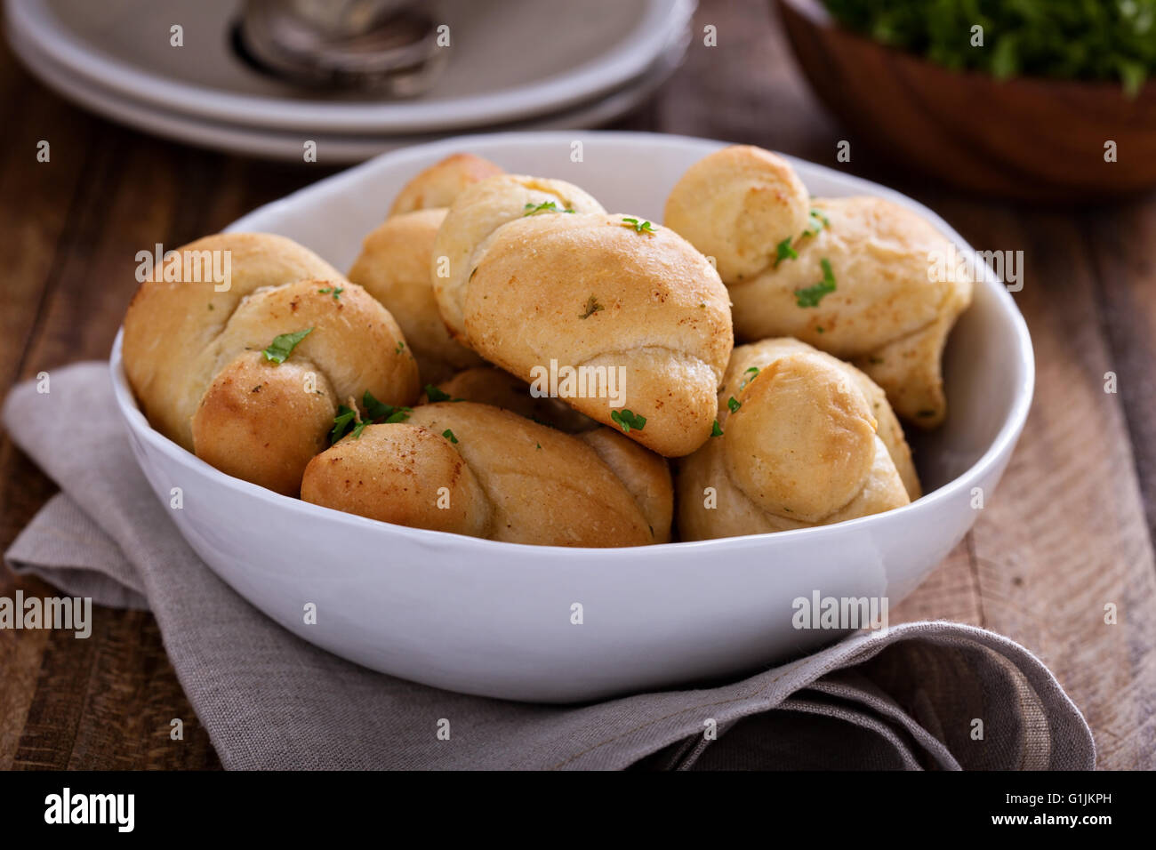 Garlic knots for dinner Stock Photo Alamy