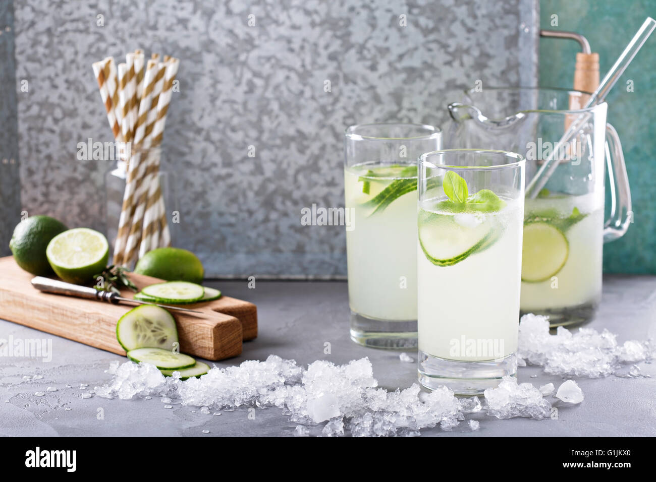 Basil lime and cucumber cooler Stock Photo Alamy
