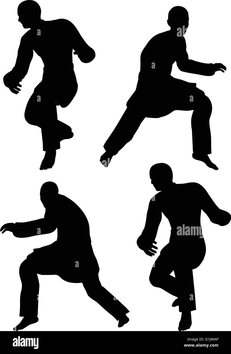 EPS 10 Vector - Karate martial art silhouettes of man and woman in sword fight karate poses Stock Vector