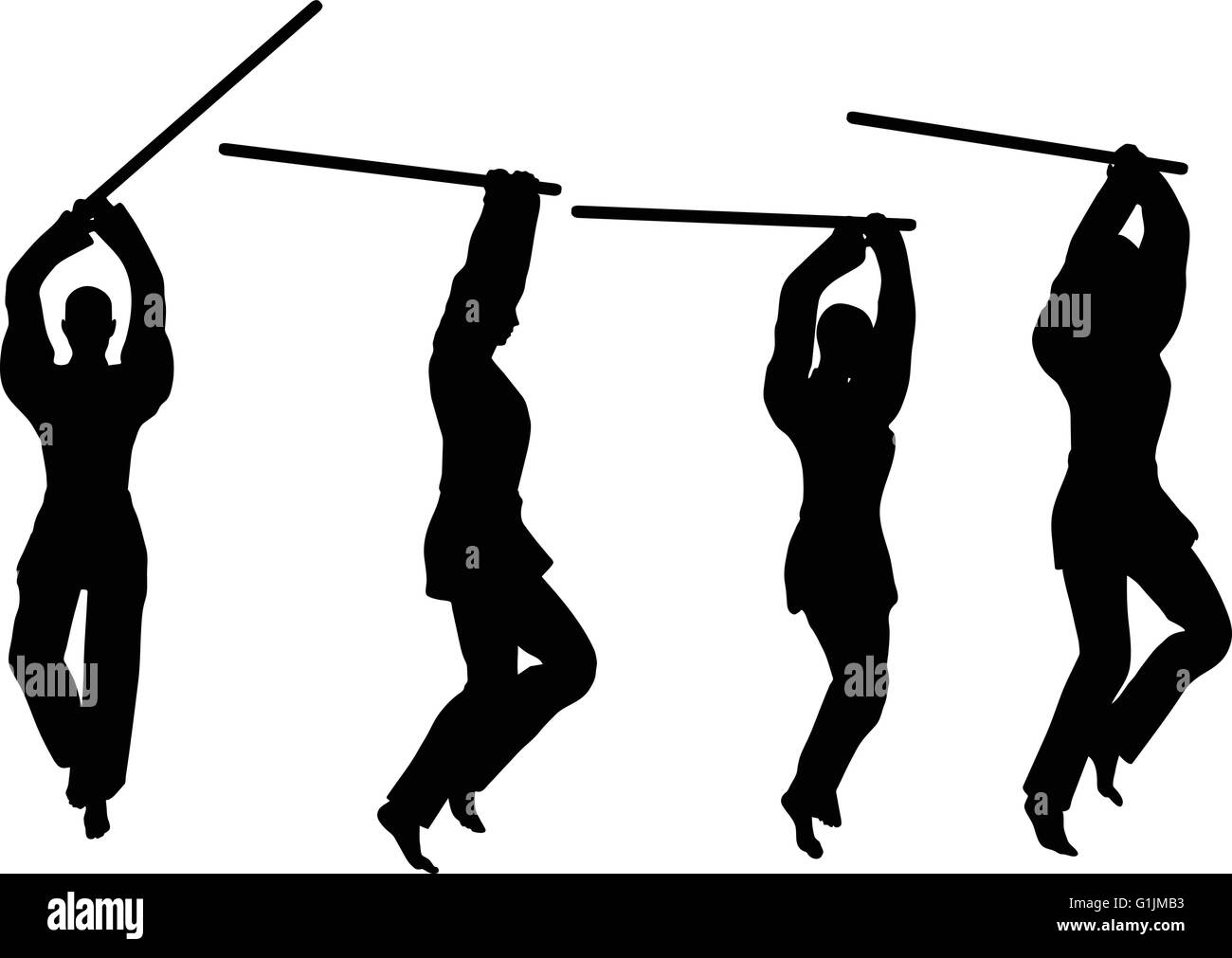 EPS 10 Vector Karate martial art silhouettes of man and woman in sword fight karate poses