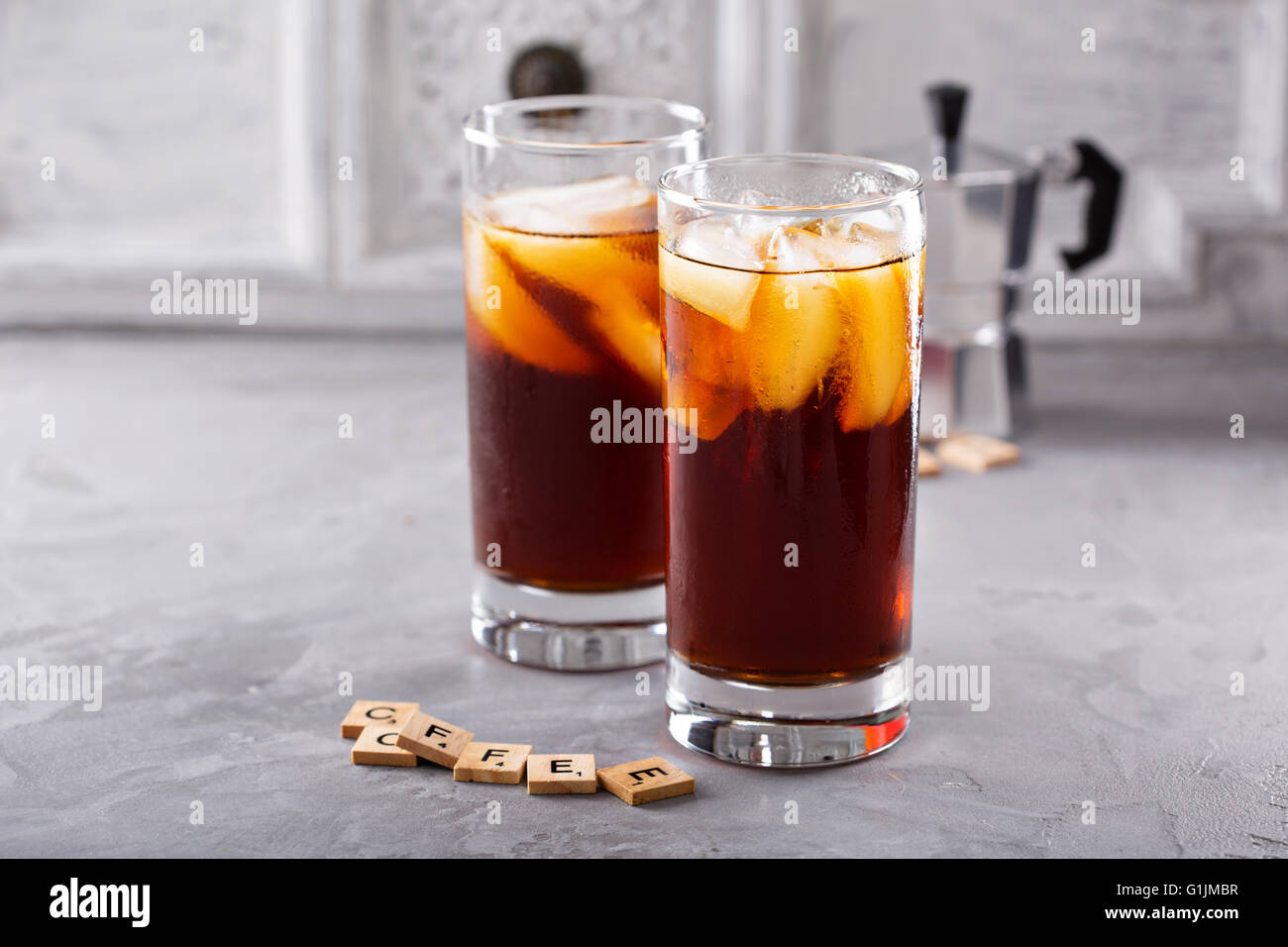 Iced coffee in tall glasses Stock Photo Alamy